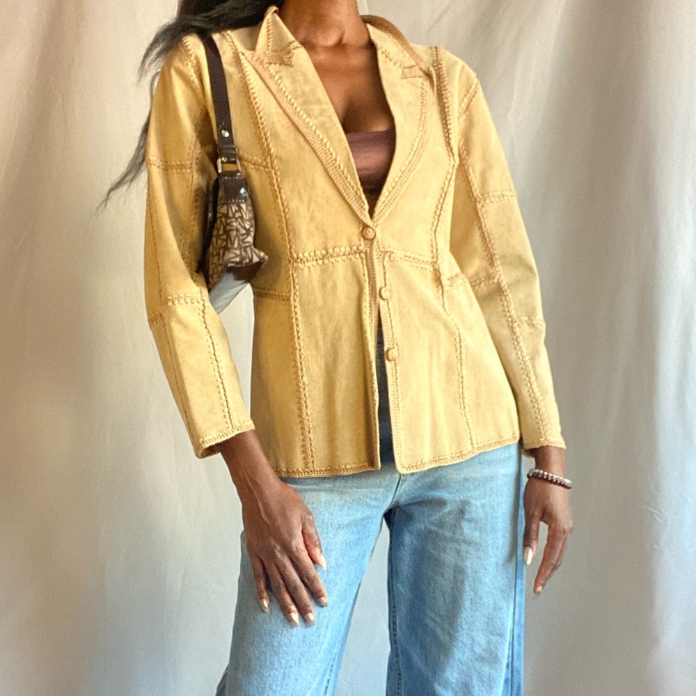 Beige leather patchwork jacket - Picture 10 of 13